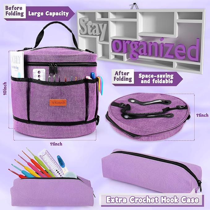 Katech Crochet Kit for Beginners, Adults, Kids Includ Everything You Needed | Crochet & Knitting Kits Includes Crochet Hooks,Large Storage Bag,Soft Yarn, Instruction Compelet Crochet Supplies-Ideal Gift