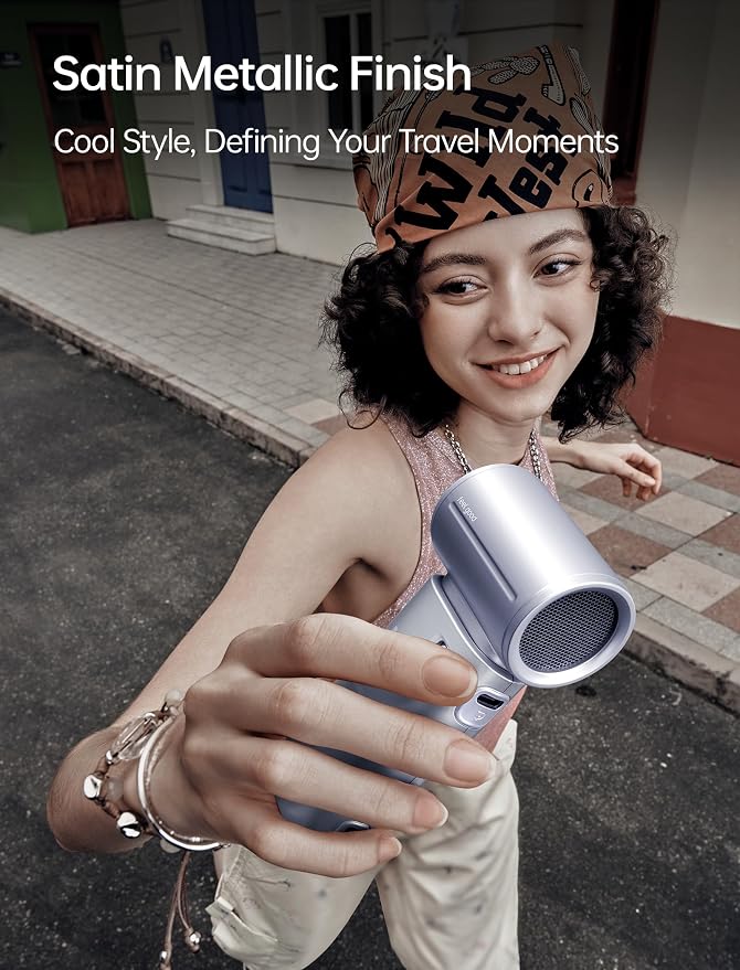 JISULIFE Handheld Fan Life9S - Sleek Chrome: Turbo Power, 22 Hours Cooling | LED Display, 5000mAh, 5-Speeds, Mini Portable Fan for Travel, Cruise, Concerts, Trendy Gifts for Women Men -Blue
