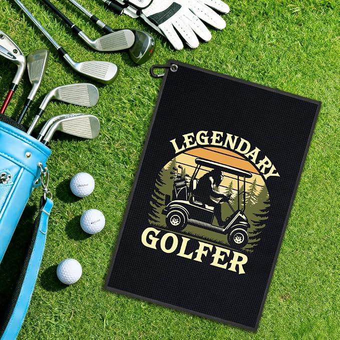 Golfer Golf Towel, Funny Sasquatch Golf Bag Towel with Clip, Retro Golfing Accessories for Men Women, Halloween Birthday Retirement Gifts for Golfer Sports Fan, Golfing Gifts for Grandpa Dad