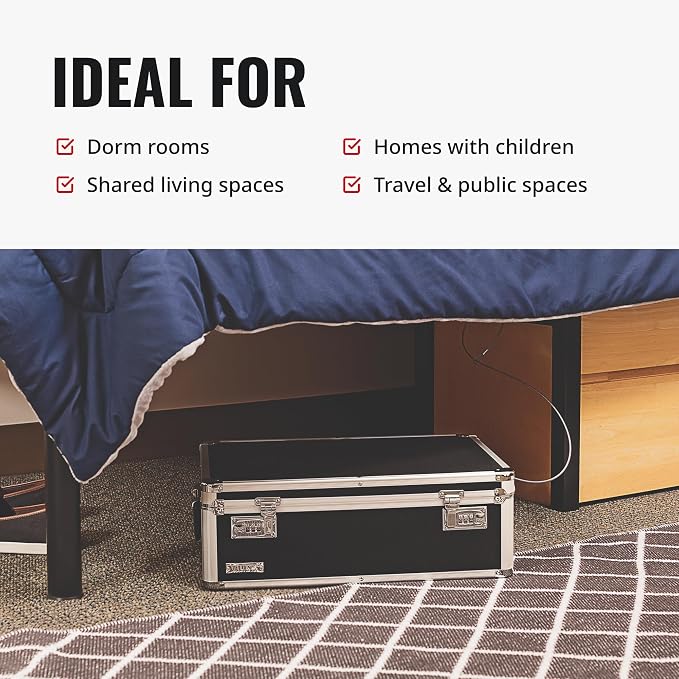 Vaultz Locking Storage Chest with Dual Combination Lock-Small Lock Box for Laptops, Tablets & Valuables, Lockable Storage Box with Code, Keyless Lockbox for Dorm, Home & Travel 18.11" x 12.99" x 6.18"
