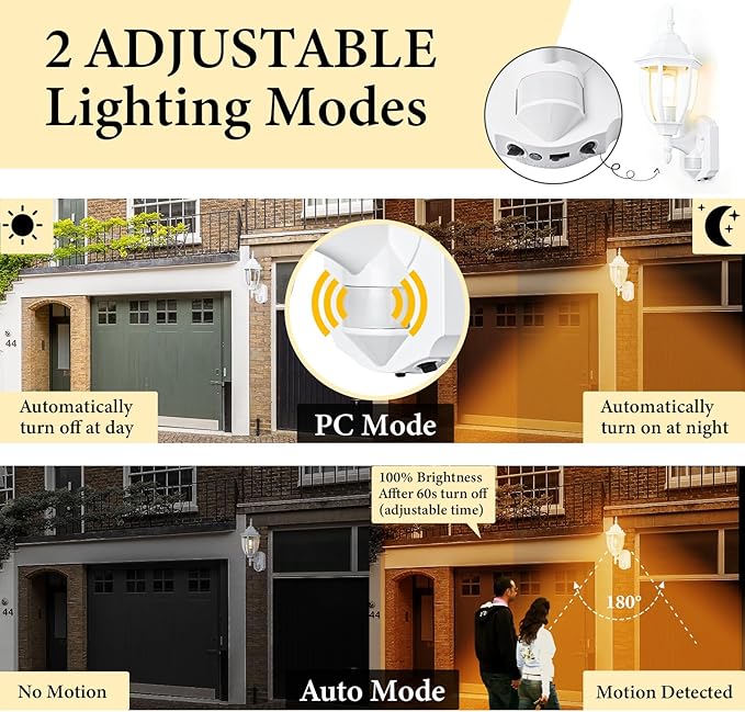 Porch Lights Outdoor Motion Sensor Wall Sconce Anti-Rust Aluminum, Exterior Outdoor Wall Lights Dusk to Dawn Porch Light Fixture Wall Mount for House Outside Patio 2Pack White