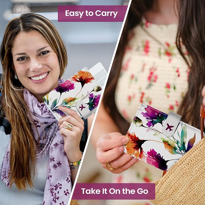 Passport Holder for Travel Essentials, RFID Blocking Leather Cover Wallet with Magnetic Closure, Aesthetic & Cute Passport Book Case for Women and Men - Floral
