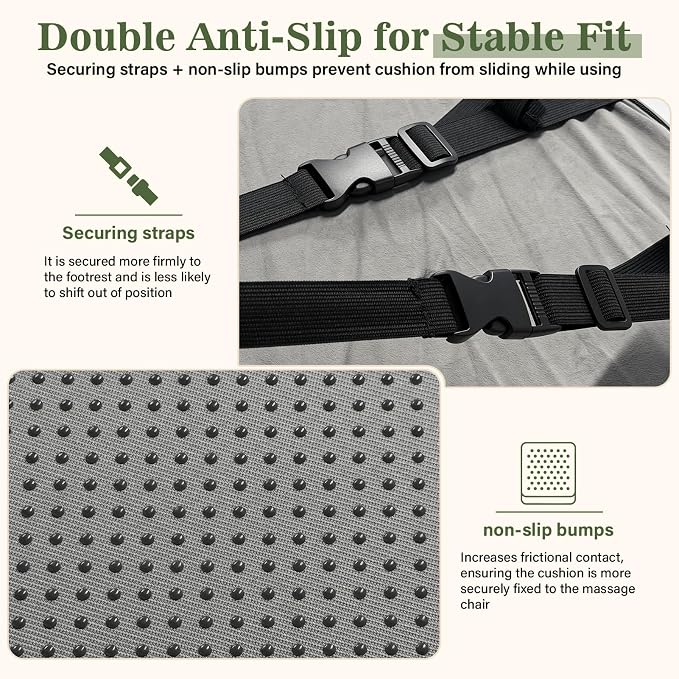 Wedge Recliner Cushion with Wave Shape Footrest for Long Sitting Elderly 35D High-Density Foam Ergonomic Recliner Pads with Non-Slip Bottom Footrest Extender Pillow with Elastic Straps