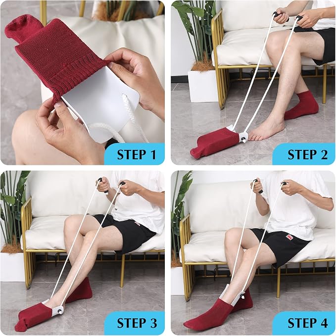 CAidRE Sock Aid - Wide 3.93" Sock Aid with Foam Handles, Sock Aide Device for Seniors, Sock Helper Easy On Easy Off for Regular Socks, White