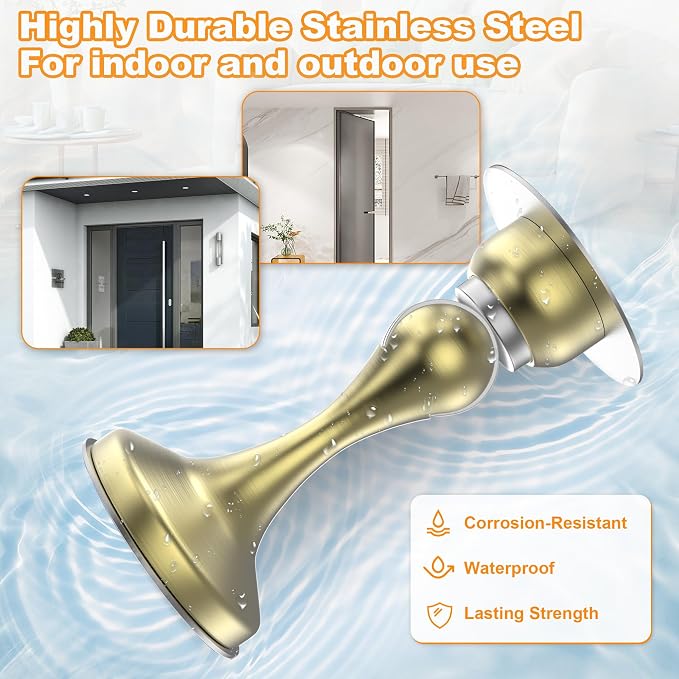 Crosize Magnetic Door Stoppers 4 Pack, Stainless Steel Door Stops for Wall and Floor Mounting, Gate Stops, No Drilling Metal Doorstops with Adhesive Tapes, Gold
