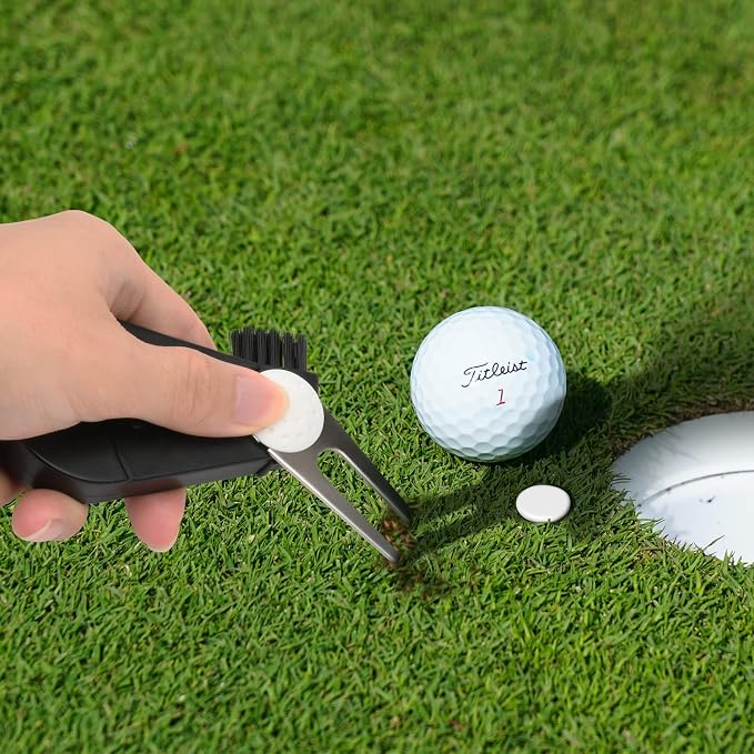 Cosmos 2 Pack Golf Multi-Tool Foldable 5 in 1 Golf Tool with Divot Tool, Stroke Score Counter, Ball Marker, Golf Club Brush and Groove Cleaner, Portable Golf Accessories Tool with Clip