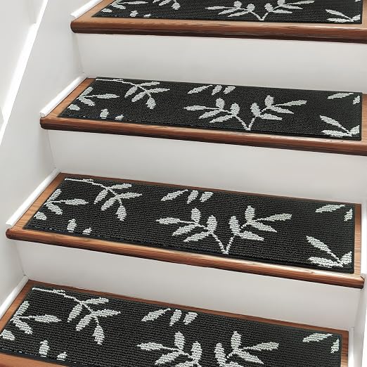 Carpet Stair Treads, Non-Slip Stair Treads for Wooden Steps Indoor | Stair Runner for Pets, Non Skid Staircase Step Treads Washable Reusable, Stair Protectors 30" x8" Set of 15, Black
