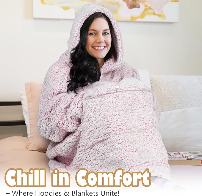 Catalonia Oversized Blanket Hoodie Sweatshirt, Wearable Sherpa Lounging Pullover for Adults Women Men