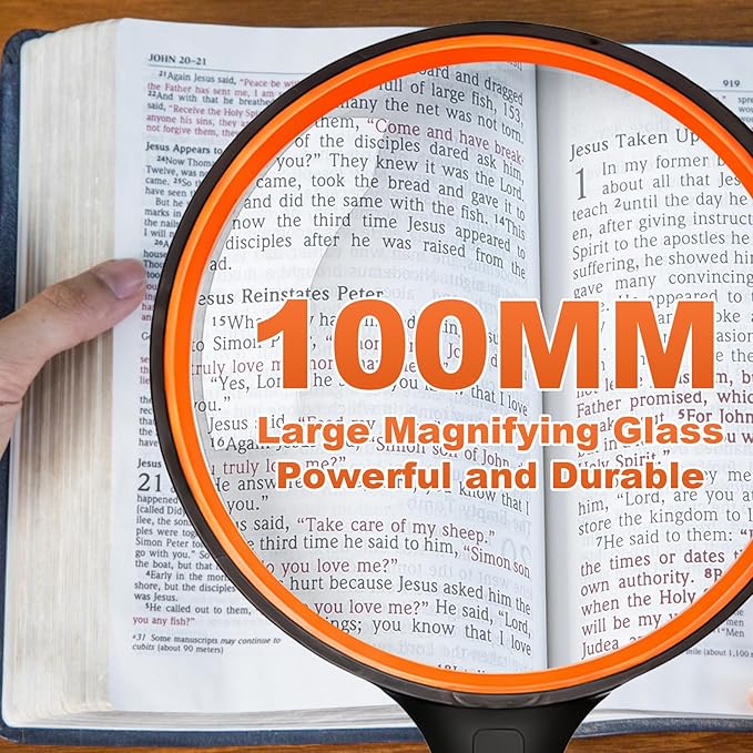 5X Magnifying Glass, 100MM Handheld Reading Magnifier with Non-Slip Soft Handle for Seniors, Book, Newspaper Reading, and Kids Nature Hobby Exploration (Orange)