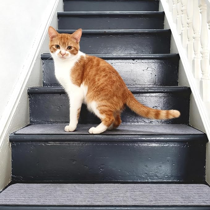 Extra Wide Non Slip Stair Treads for Wooden Steps – 15 Pack 9" x36'‘Extra Wide Carpet Runners with Reusable Adhesive, Step Pads for Dogs, Kids, Seniors, Machine Washable – Light Grey