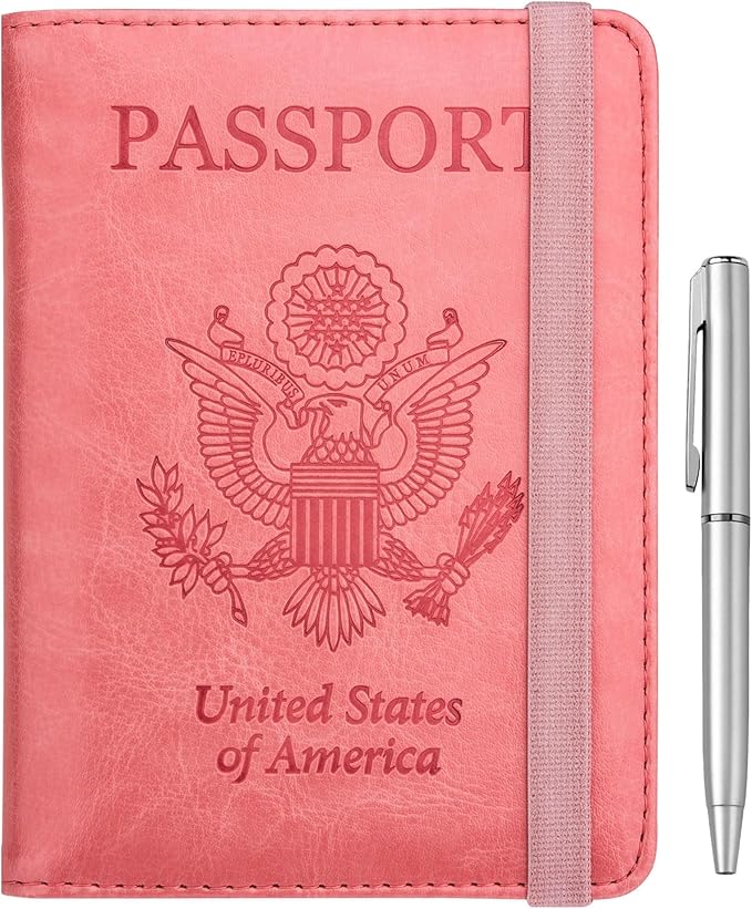 WALNEW Passport Holder for Travel, RFID Passport Cover Wallet for Women Men, PU Leather Passport Book Card Holder Case with Pen, Travelling Essentials for Flying | PU Leather Passport Cover Case with Pen Holder, Travel Must Haves Accessories, Passport ...