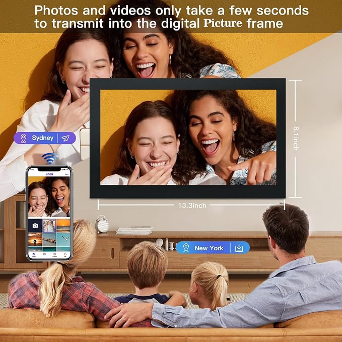 Glusine 15.6Inch Touch Screen Large Digital Picture Frame,1920 * 1080 FHD WiFi Digital Photo Frame with 32GB Storage, Wall Mountable, Auto-Rotate Send Photos and Videos Through The Application