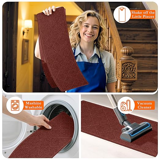 Stair Treads for Wooden Steps 15 PCS, Non Slip Stair Rugs Red | 8x30in Self-adhesive Stair Runner Strips, Machine Washable, Indoor Carpet for Stairs, Stair Protection for Kids Pets Elderly