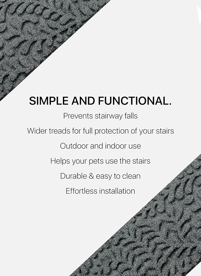 FINEHOUS Outdoor Stair Treads Non-Slip 42”x10” (6-Pack) – Carpet Treads with Rubber Backing Floral Grey