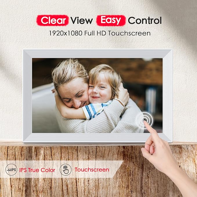 Frameo 15.6" Digital Picture Frame WiFi, 1920 * 1080 IPS FHD Touchscreen, 32GB Storage, Instant Share Pictures Video, Wall-Mountable & Tabletop Display, House Warming, Gift for Mom