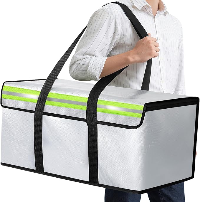 Large Fireproof Document Bag for Home Safe Storage, 24 x 12 x 12in, Grey | 2000°F fireproof document box, 4-layer fiberglass important document storage for photo, file and cash with reflective strip