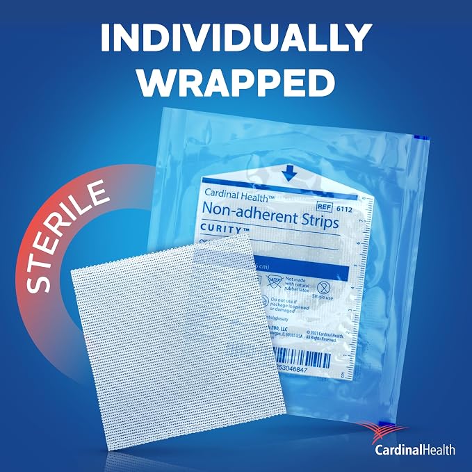 Curity™ Gauze Sponges – 3" x 3", 12‑Ply, Box of 50 - Sterile Oil‑Emulsion Gauze, Gentle Non‑Stick Wound Dressing for Sensitive Skin & Post‑Op Care - 6112
