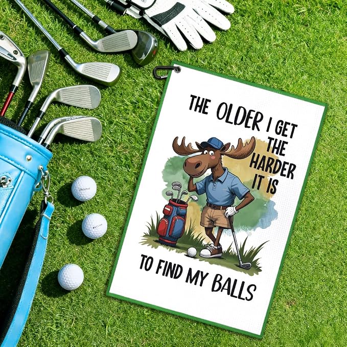 The Older I Get The Harder It is Golf Towel, Funny Moose Golf Bag Towel with Clip for Men, Golfing Accessories for Men, Golfing Gifts for Dad Grandpa, Father Day Retirement Gifts for Golfer Fan