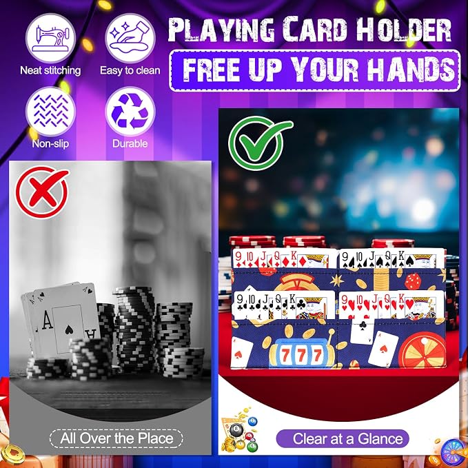 Eersida 2 Pack Bingo Card Holder for Pull Tabs Playing Card Holder Bingo Accessories Canasta Poker Bridge Family Game Night Supplies for Adults (Cute Style)