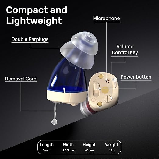 NOVAHEAR Rechargeable In-Ear OTC Hearing Aids for Seniors - Invisible Mini Hearing Amplifiers - Digital Hearing Devices with Portable Charging Case for Adults
