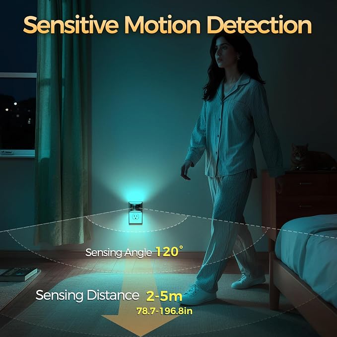 DORESshop LED Night Light[2 Pack], Night Lights Plug into Wall, 8-Color RGB LED Nightlight with Motion Sensor, Dusk to Dawn Sensor, Nightlights for Adults, Bedroom, Bathroom, Hallway