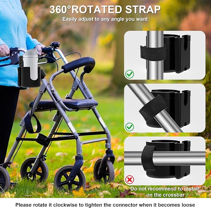 2-in-1 Cup and Phone Holder for Walker, Wheelchair, Rollator | Cup and Phone Holder Compatible with Drive Medical Nitro Rollator, Safe and Steady, Easy installation