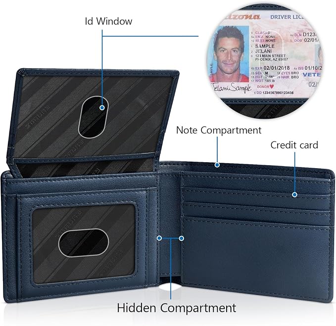 RUNBOX Wallet for Men -Slim Rfid Leather Mens Bifold Novelty Wallets 2 ID Window With Gift Box Men's Accessories | Minimalist Front Pocket Design, Holds 15 Cards, Large Capacity with Cash Pocket,Compact and Thin, Birthday Gifts for Men