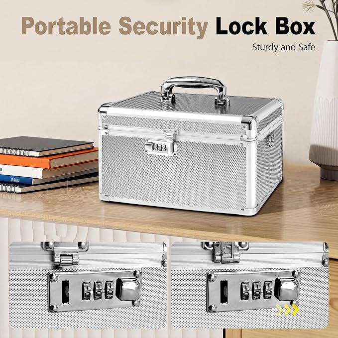 Silver Medication Combination Lock Boxes with Code for Personal Items, Medicine Lockbox for Documents 12.8 x 7.6 x 8.27 Inches Colorful Medium