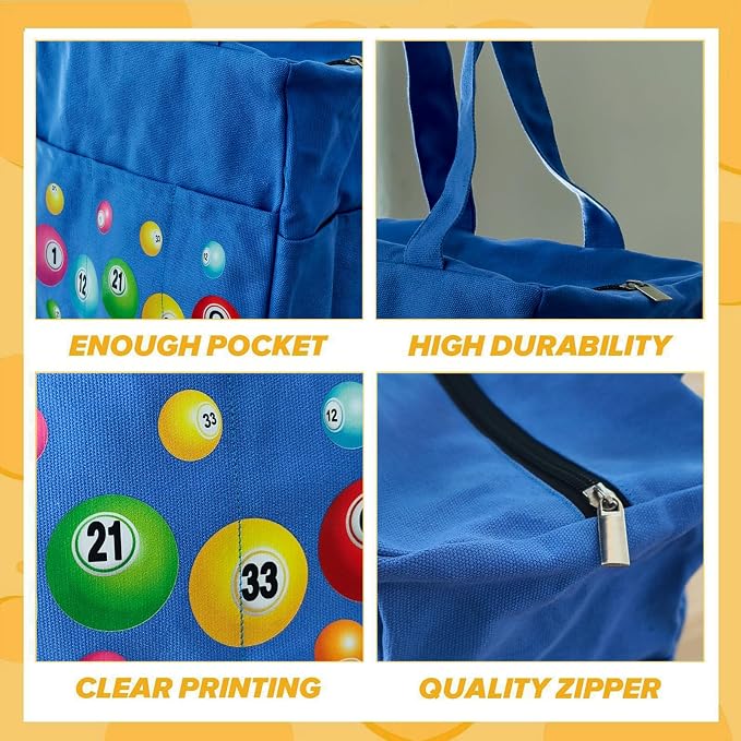 Bingo Bags with Pockets on Clearance, Bingo Bag with Zipper and Polyester Bingo Daubers Makeup Bag, Bingo Bags and Accessories Tote Gifts Game Suitable for Women and Girls (Blue)