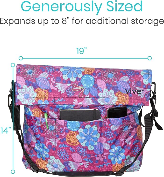 Vive XL Wheelchair Bag - Waterproof, Scratch-Resistant, Double-Stitched, Machine Washable Accessory for Adults, Seniors, 15 Colors - Storage Walker Backpack to Hang on Back of Wheel Chair