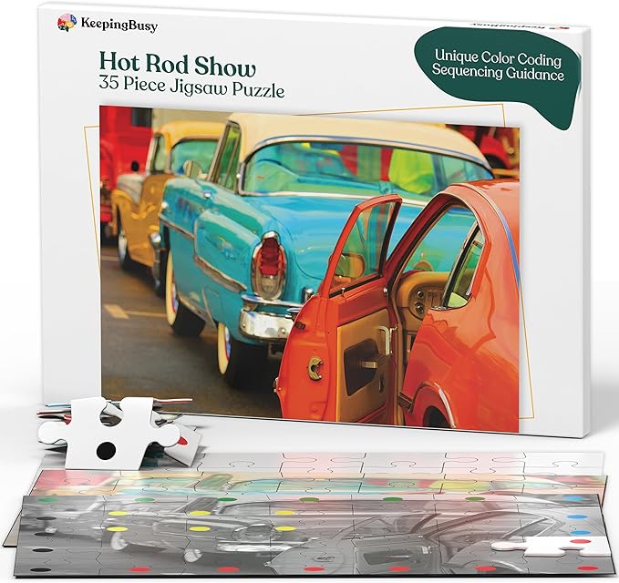 Keeping Busy 35 Piece Cars Puzzle for Seniors with Dementia Box | Color Coded Templates Dementia Puzzles for Seniors Gift for Nursing Home Residents Gifts for People in Nursing Home Alheimers Activity