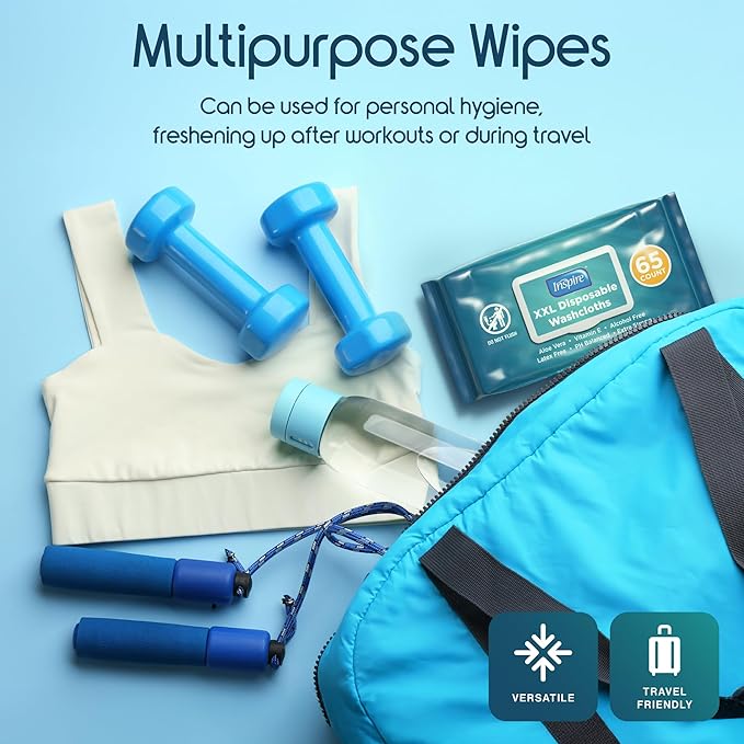 Inspire Adult Wet Wipes, Wash Cloths for Incontinence & Cleansing for Elderly, 8"x13" (780 Count)