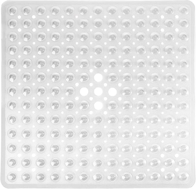 Yimobra Shower Stall Mat Non Slip, 21x21 Inch, Soft Square Bath Mat for Shower with Suction Cups and Drain Holes, Stall Floor Mats for Bathroom, Machine Washable, Bathroom Accessories, Clear