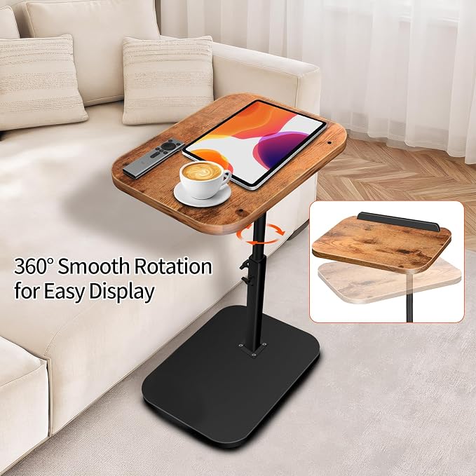 Small End Table Adjustable Height Side Table for Small Spaces | 90° Flip-Over Panel Side Table 360° Swivel TV Tray Couch Tables that Slide Under, Food Snack Trays for Sofa Bed Living Room