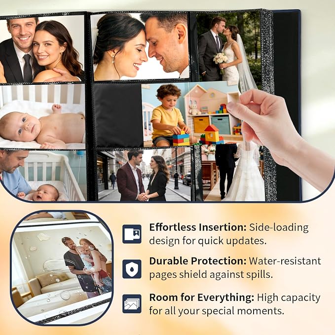 Photo Album 4x6 600 Pockets Slip In Extra Large Capacity | PU Leather Cover Picture Album Holds Horizontal & Vertical Photos for Family Wedding Baby Anniversary Christmas Gift