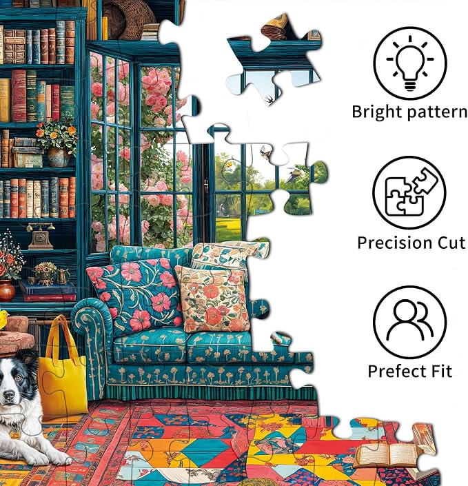 Puzzles for Adults 1000 Pieces,Cozy Study Jigsaw Puzzle with 1:1 HD Poster, Perfect Interlocking No Dust, Stress Relief Ideal Gift for Family Games