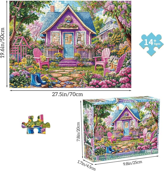 Puzzles for Adults 1000 Pieces,Pink Flower Room Jigsaw Puzzle with 1:1 HD Poster, Perfect Interlocking No Dust, Stress Relief Ideal Gift for Family Games
