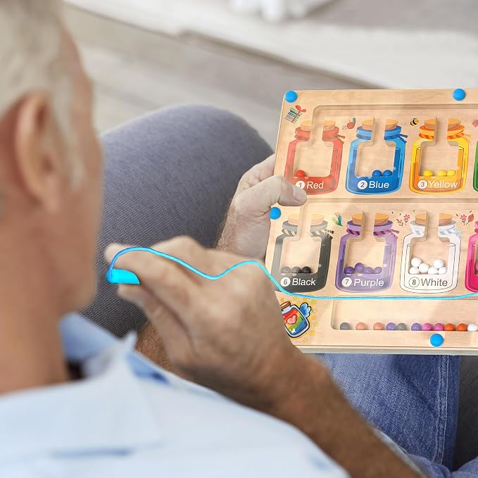 Alzheimers Products for Elderly, Dementia Activities for Seniors, Memory Care Magnetic Color & Number Matching Games for People with Parkinsons, Fidget Toys Sensory Cognitive Gift Maze Board