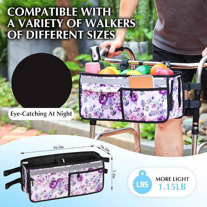 Walker Basket, Walker Accessories - Walker Tray, and Storage Bag for Folding & Rolling Walkers – Ideal for Seniors