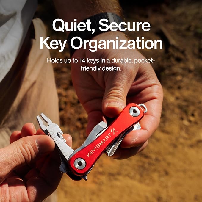 KeySmart Rugged Keychain Multitool Key Holder, Up to 14 Keys | Key Organizer for EDC. Expandable, Durable Build, Reduces Key Chain Bulk & Jingle, Pocket Clip & Bottle Opener Included
