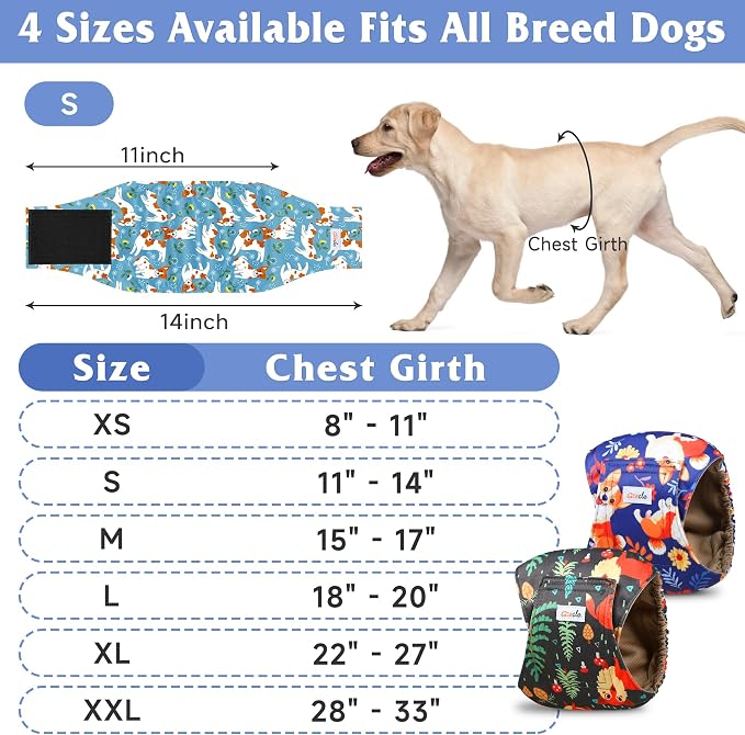 5 Pack Dog Diapers Male Reusable, Premium Belly Bands for Male Dogs, High Absorbing Dog Pee Wraps for Doggie in Incontinence or Excitable Urination and Training Flower L