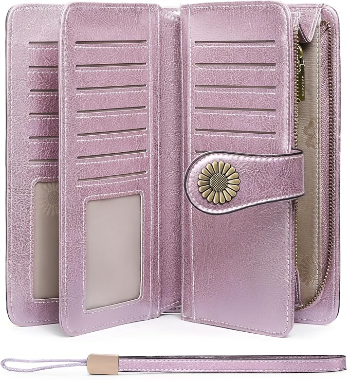 SENDEFN Wallets for Women Leather Credit Card Holder with RFID Blocking Large Capacity Wristlet | with RFID Blocking