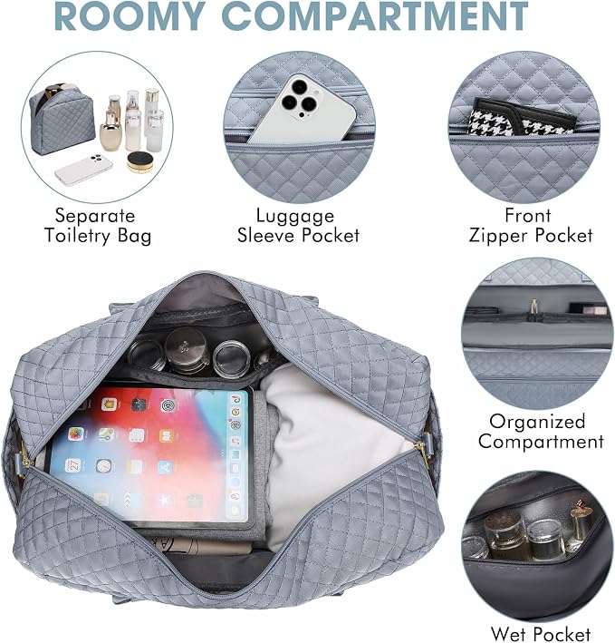 Large Women Travel Duffle Bag, Weekender Bags for Women with Shoe Compartment, Carry on Overnight Bag with Toiletry Bag, Gym Duffel Bag with Wet Pocket, Hospital Bags for Labor and Delivery 3 PCS Set