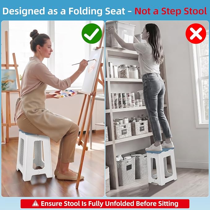 neotidy Foldable Stool Chair, 17.7” Tall Folding Seat for Adults up to 400 lb, Heavy-Duty Plastic Foldable Stool for Sitting, Portable Compact Folding Chair for Home Outdoor Camping, Blue