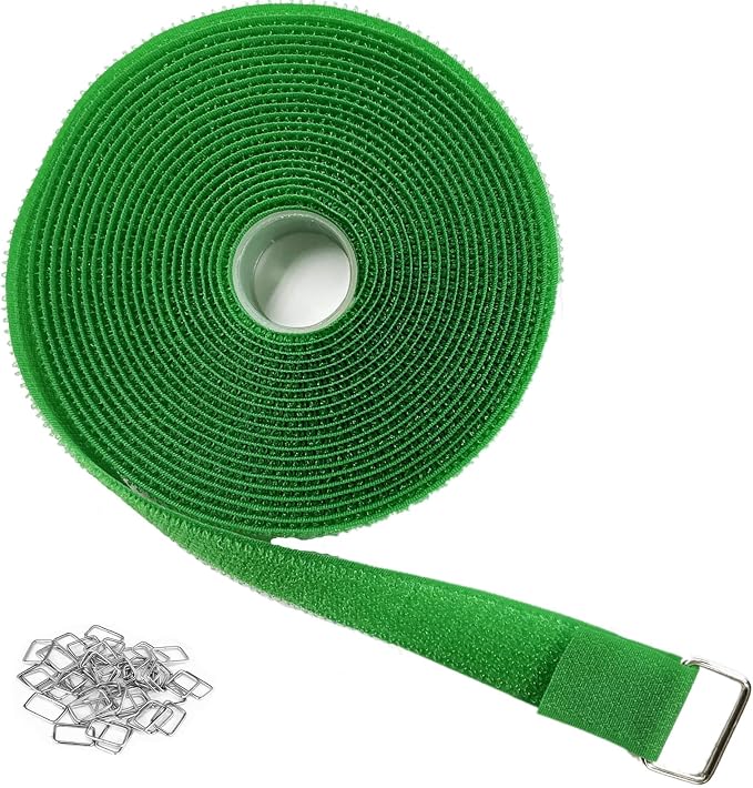 YMCRLUX 1"x16ft Hook and Loop Straps with 25 Metal Buckles, Adjustable Fastening Cable Straps, Cut-to-Length Cinch Strap, Reusable Nylon Securing Cord Ties for Organizer or Storage, 1 inch Wide,Green