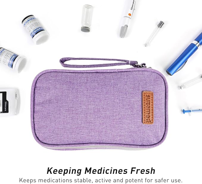 suzamed Insulin Cooler Travel Case, Double Layer Medicine Kit Diabetes Travel Case, Portable Medicine Organizer with 2Pack 150g Ice Pack TSA Approved for Insulin Pens Diabetic Supplies (Purple)