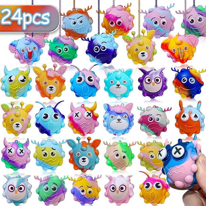 24 Pack Pop Fidget Toys Bulk 3D Stress Ball Toy, Party Favors for Birthday, Sensory Toys Bulk Squeeze Toys, Stress Relief, Easter Basket Stuffers, Classroom Prizes Stocking Stuffers for Adults Toddler