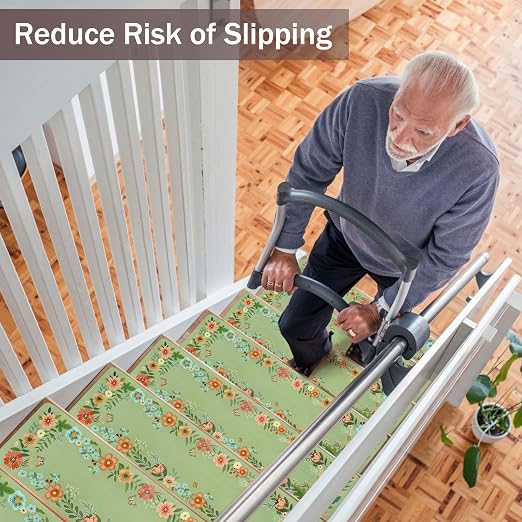 Non Slip Carpet Stair Treads for Wooden Steps Indoor, 4 Pack Stair Runners Covers Staircase Step Rugs Stair Mats for Kids Elders and Dog