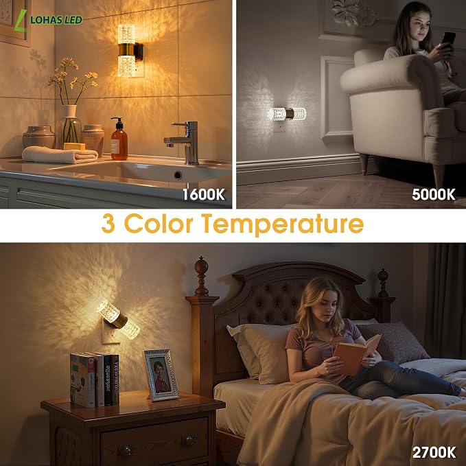 L LOHAS LED Night Light, Modern Night Lights Plug into Wall, 2 Pack | Amber-3000K-5000K Adjustable Color Temperature Night-Light, Dimmable Nightlights, Dusk to Dawn Sensor, Rooms Bathroom Hallway
