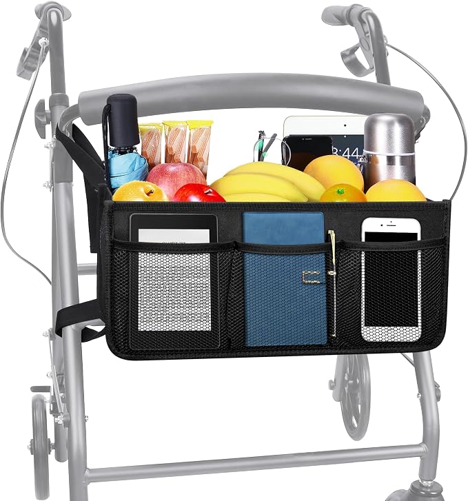 Dotday Rollator Basket, Rollator Walker Bag with Cup Holder | Folding Rollator Walker Storage Bag, Easy to Use Rollator Accessories for Seniors, Big Capacity & Never Tipping Over